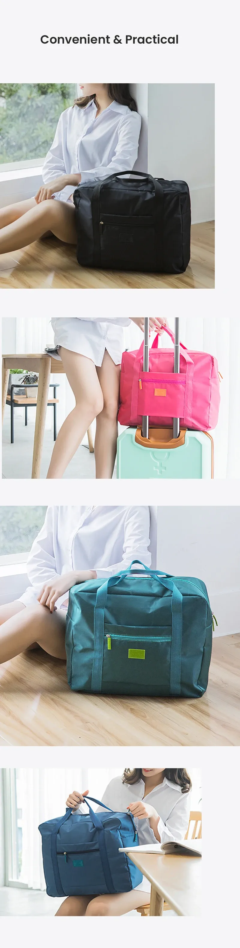 Lightweight Foldable Travel Duffel Bag - Unisex Carry-On Tote Luggage for Weekenders, Overnight Stays, Gym, and Travel - Water-Resistant & Washable showcase 5