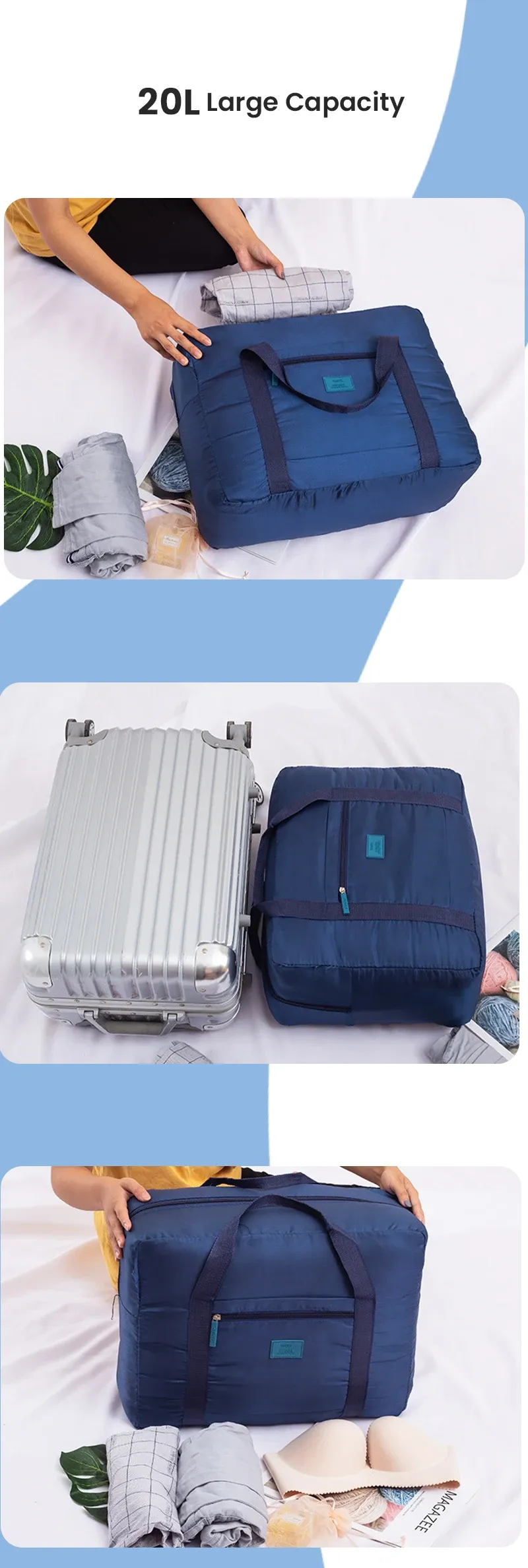 Lightweight Foldable Travel Duffel Bag - Unisex Carry-On Tote Luggage for Weekenders, Overnight Stays, Gym, and Travel - Water-Resistant & Washable showcase 3
