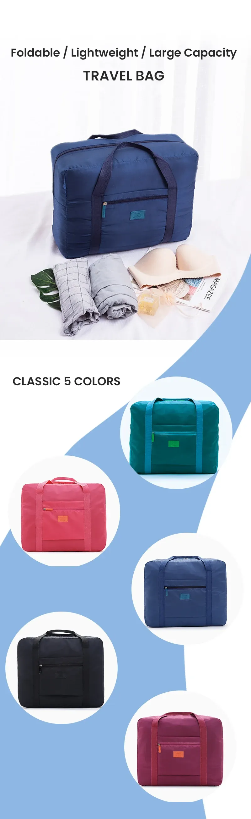 Lightweight Foldable Travel Duffel Bag - Unisex Carry-On Tote Luggage for Weekenders, Overnight Stays, Gym, and Travel - Water-Resistant & Washable showcase 1