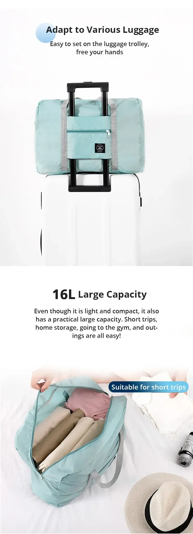 2 Pack Foldable Travel Duffel Bag - Spill-Resistant Carry-On Weekender Overnight Tote for Men & Women, Perfect for Gym, Travel, Hospital Stays showcase 2