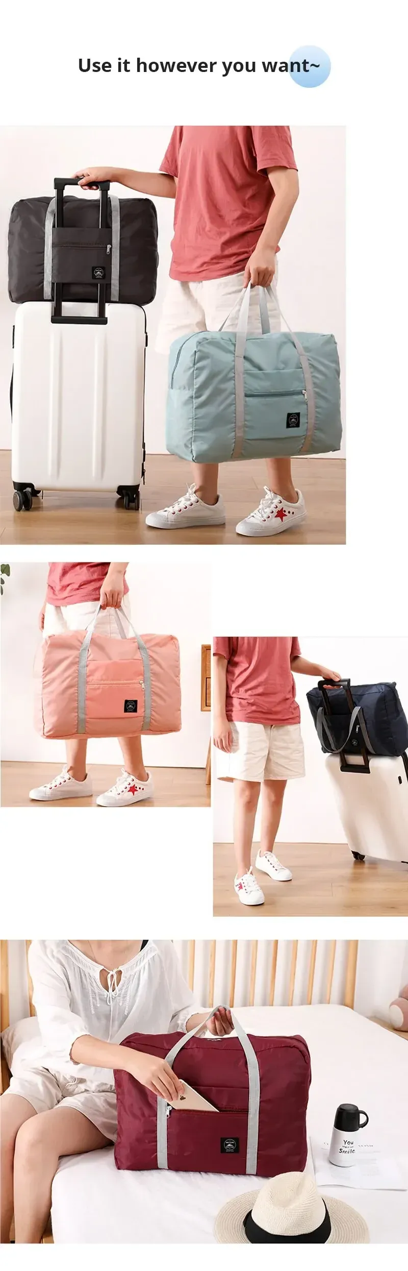 2 Pack Foldable Travel Duffel Bag - Spill-Resistant Carry-On Weekender Overnight Tote for Men & Women, Perfect for Gym, Travel, Hospital Stays showcase 4