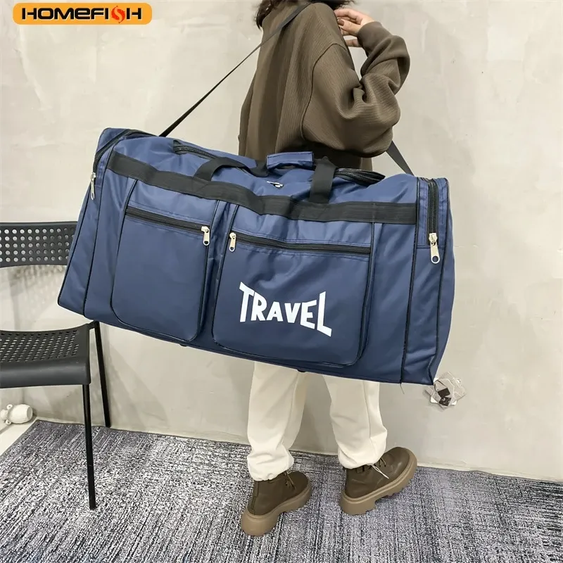 HOMEFISH Foldable Duffel Bag: Large Capacity Waterproof Oxford Fabric Business Sports Travel Handbag, Wear-Resistant & Portable for Men & Women thumbnail 4