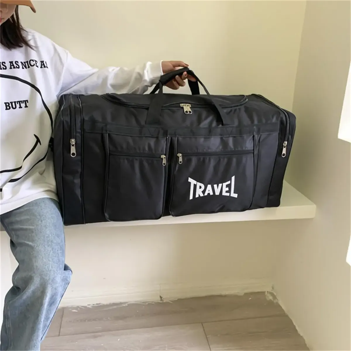 HOMEFISH Foldable Duffel Bag: Large Capacity Waterproof Oxford Fabric Business Sports Travel Handbag, Wear-Resistant & Portable for Men & Women showcase 3