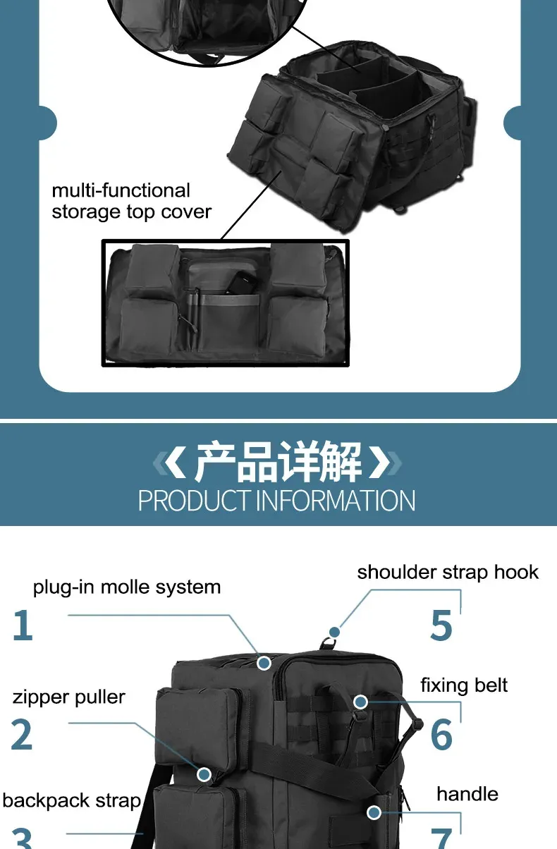 55L Large Tactical Duffel Bag Backpack for Men - Molle System Hiking Camping Travel Gym Weekend Duffle with Adjustable Shoulder Strap showcase 5
