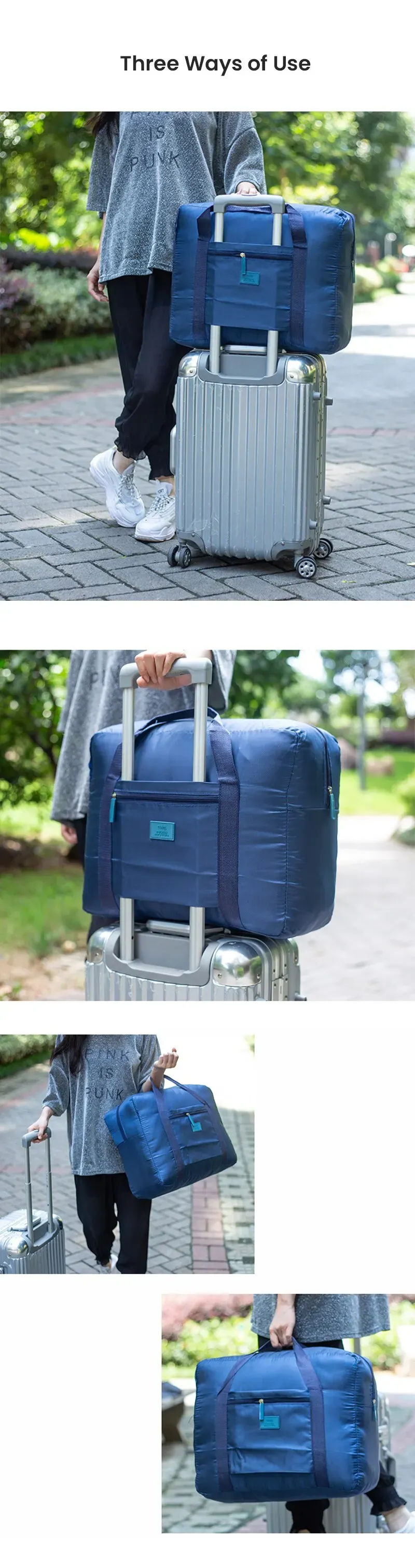 Foldable Travel Duffel Bag Lightweight Carry-On Luggage for Women & Men, Weekender Overnight Bag, Spill-Resistant & Washable, Perfect for Travel & Gym showcase 2