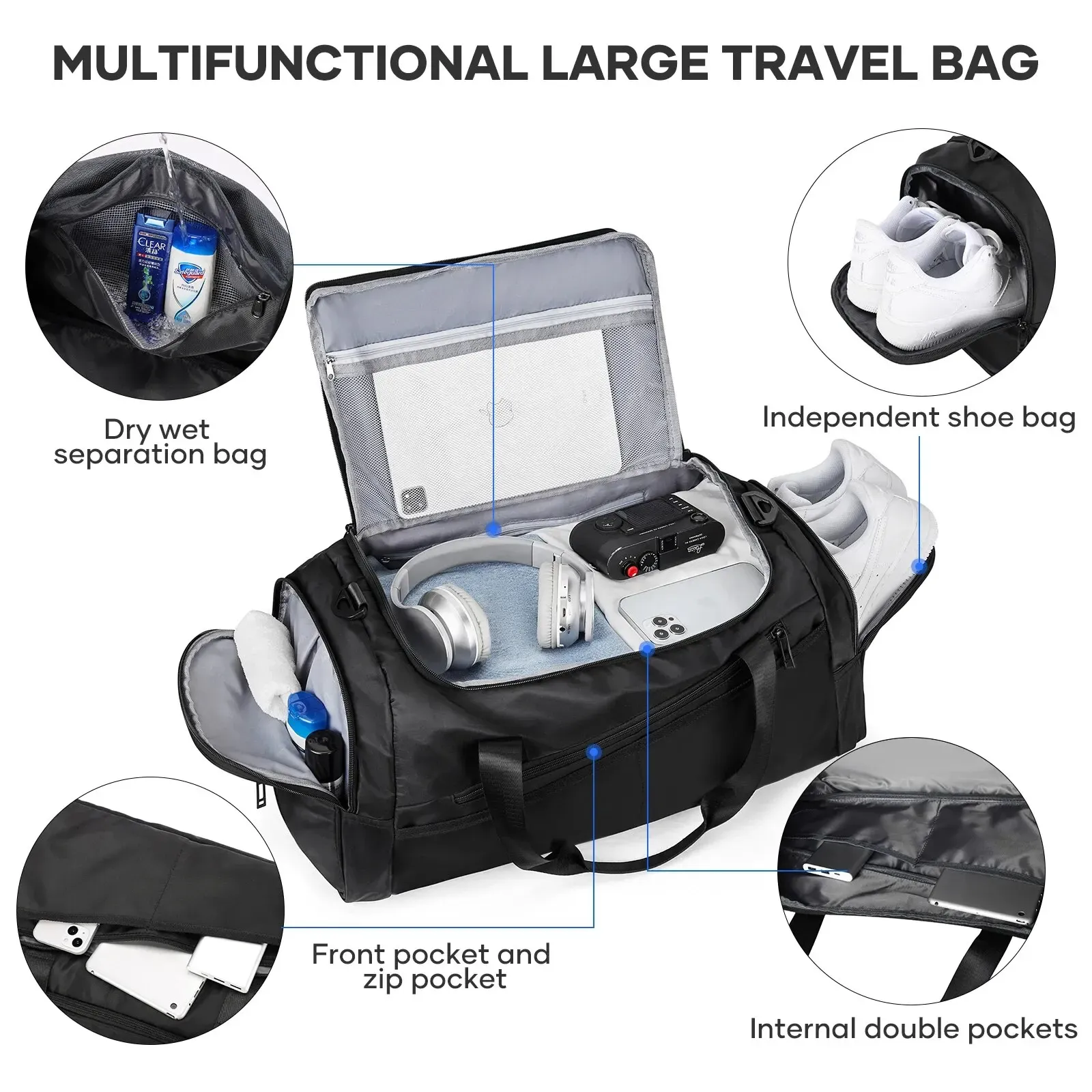 Likros 40L Lightweight Foldable Sports Gym Bag with Separate Shoes Compartment for Men & Women - Ideal Travel Duffel for Workout & Fitness thumbnail 2