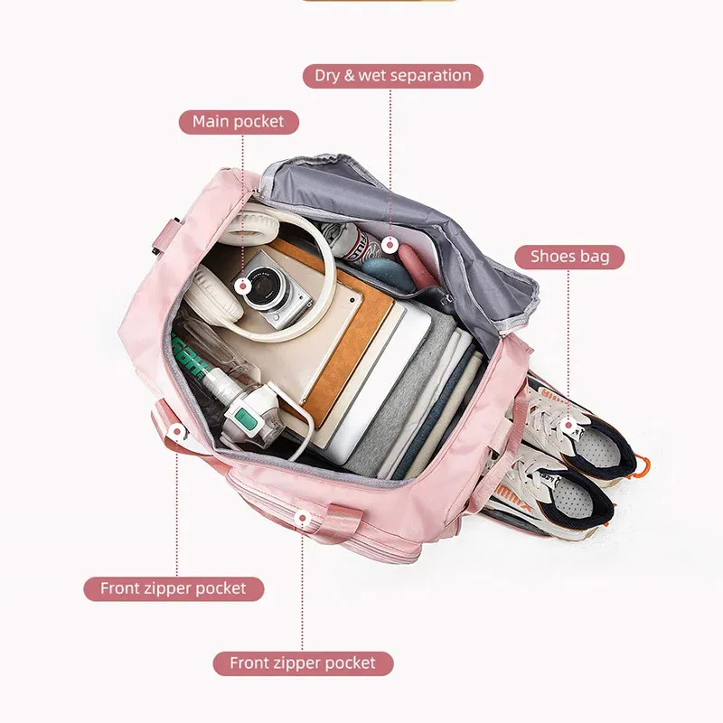 Women's Sports Gym Bag - Large Travel Duffel with Wet/Dry Separation, Shoe Pocket, and Detachable Shoulder Strap for Fitness, Swimming, and Weekends thumbnail 3