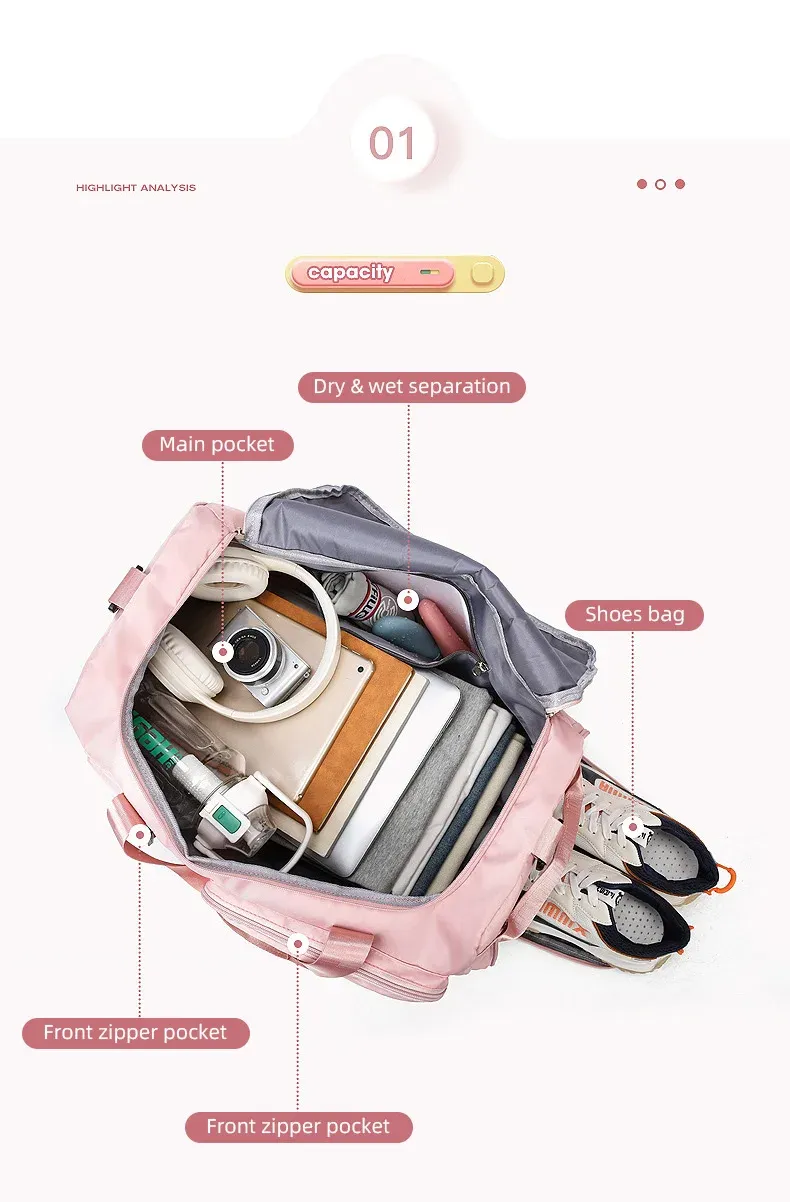 Women's Sports Gym Bag - Large Travel Duffel with Wet/Dry Separation, Shoe Pocket, and Detachable Shoulder Strap for Fitness, Swimming, and Weekends showcase 7