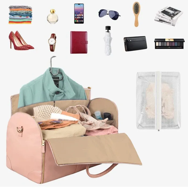 Large PU Leather Women's Duffel Bag - Foldable Carry-On Business Travel Bag with High Capacity for Clothing & Essentials thumbnail 4