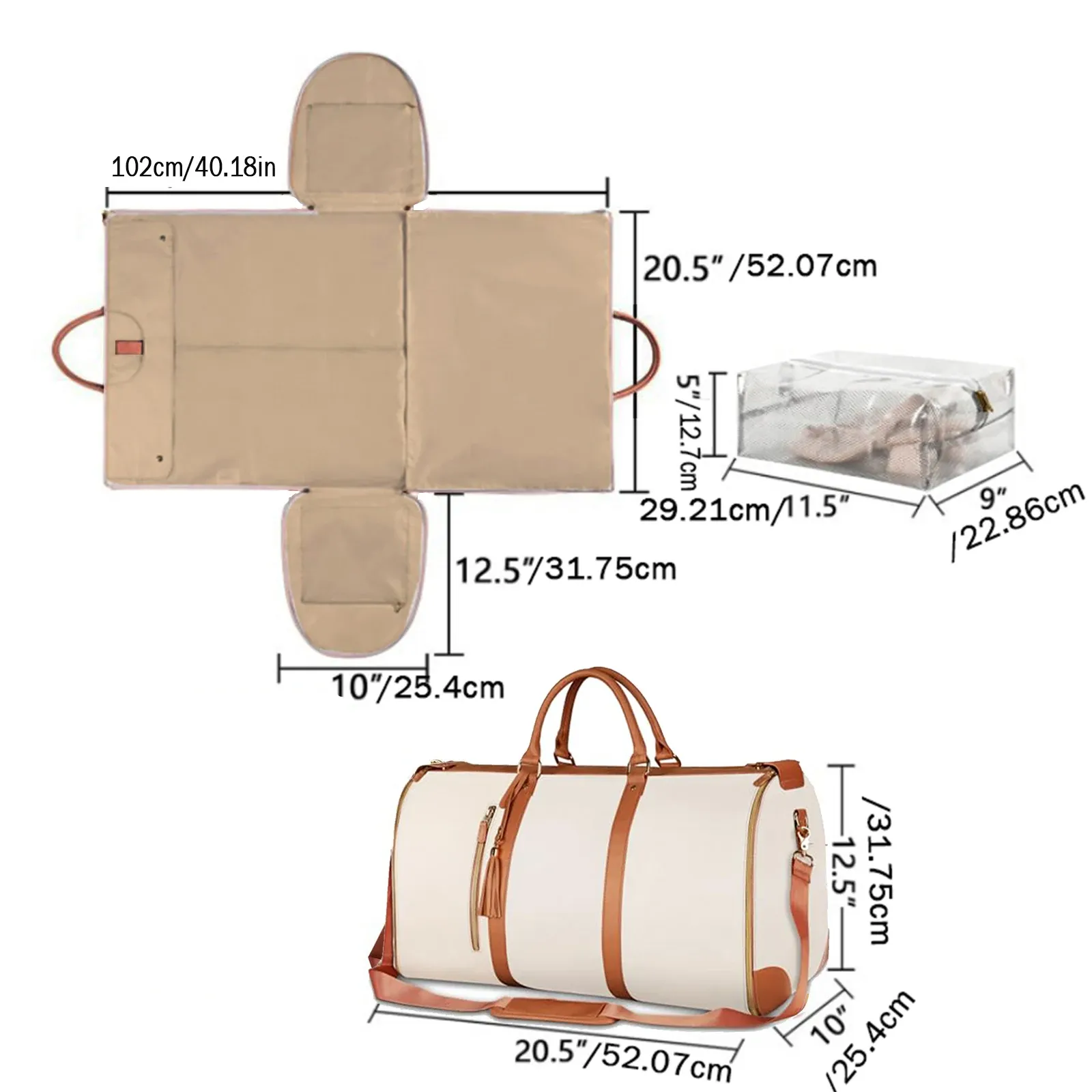 Large PU Leather Women's Duffel Bag - Foldable Carry-On Business Travel Bag with High Capacity for Clothing & Essentials thumbnail 3