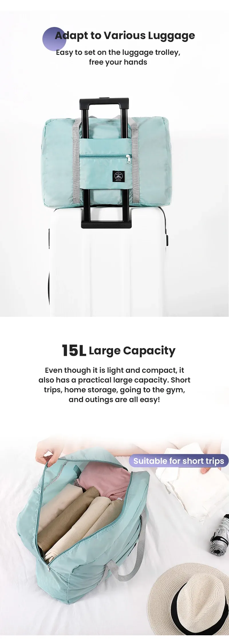 Foldable Travel Duffel Bag - Lightweight Large Capacity Carry-On for Women & Girls, Perfect for Airlines, Weekends, Gym, and Overnight Trips showcase 2