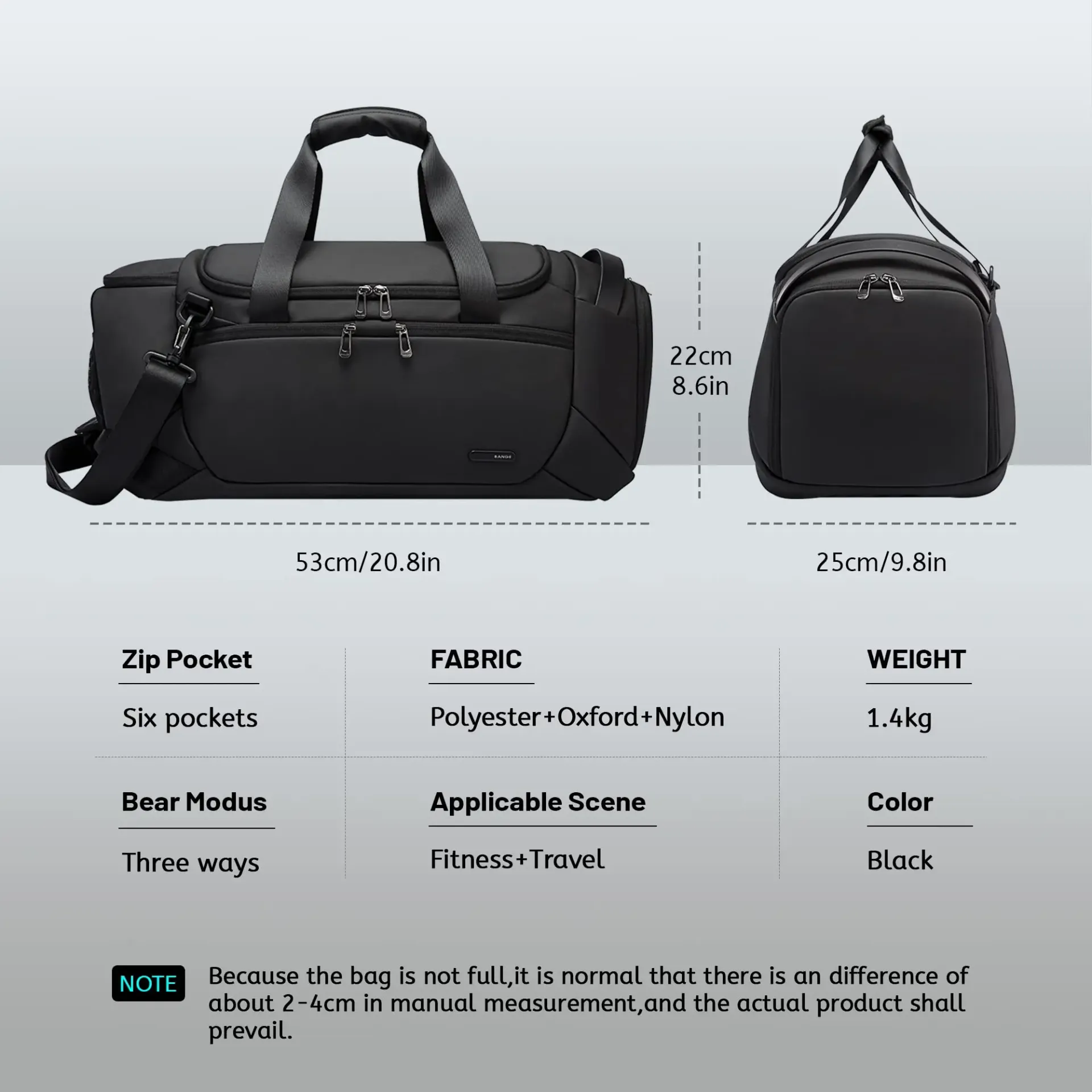 BANGE Waterproof Sports Duffel Bag 21 Inch with Shoe Compartment, Wet/Dry Pocket - Ideal Travel & Gym Bag for Men thumbnail 2