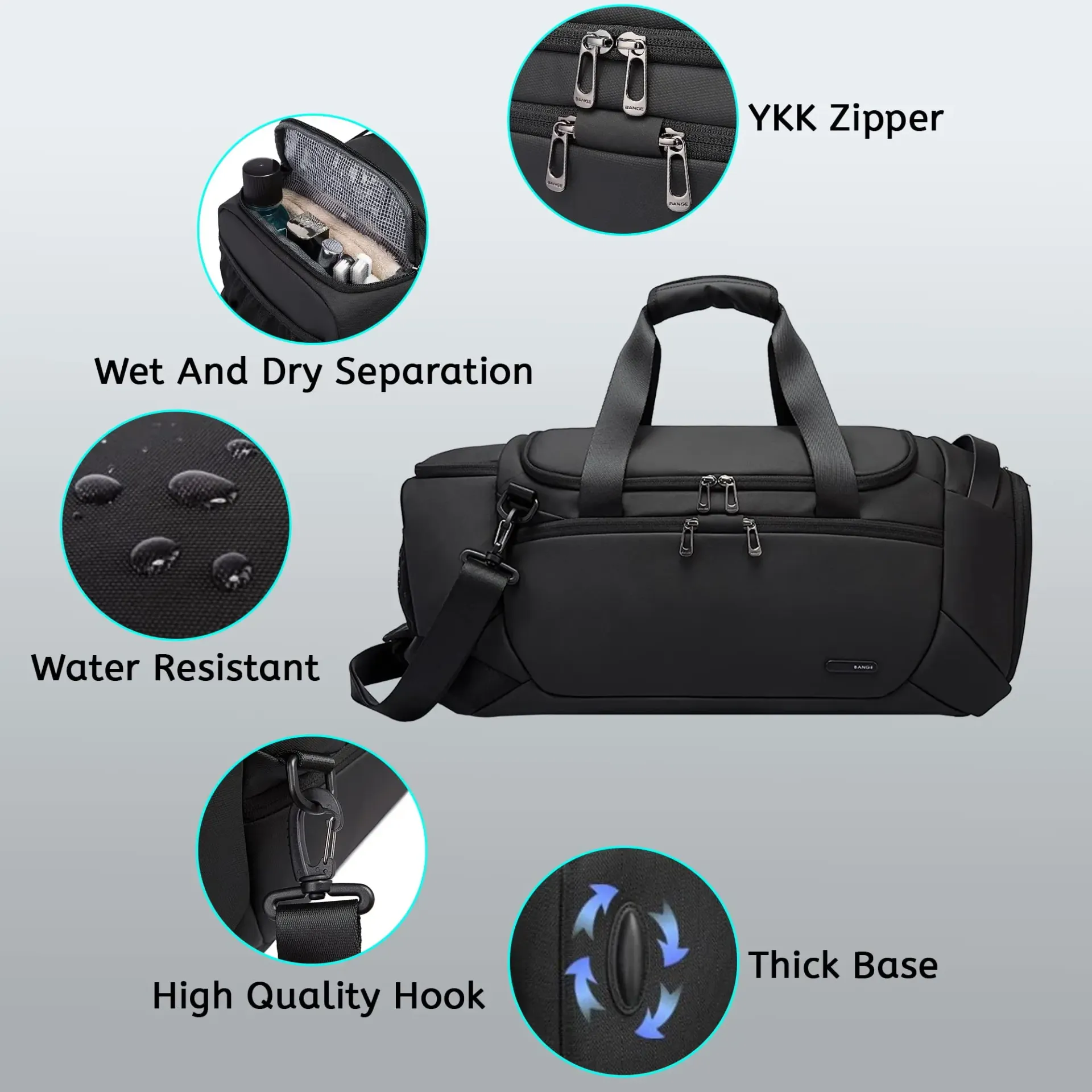 BANGE Waterproof Sports Duffel Bag 21 Inch with Shoe Compartment, Wet/Dry Pocket - Ideal Travel & Gym Bag for Men thumbnail 4