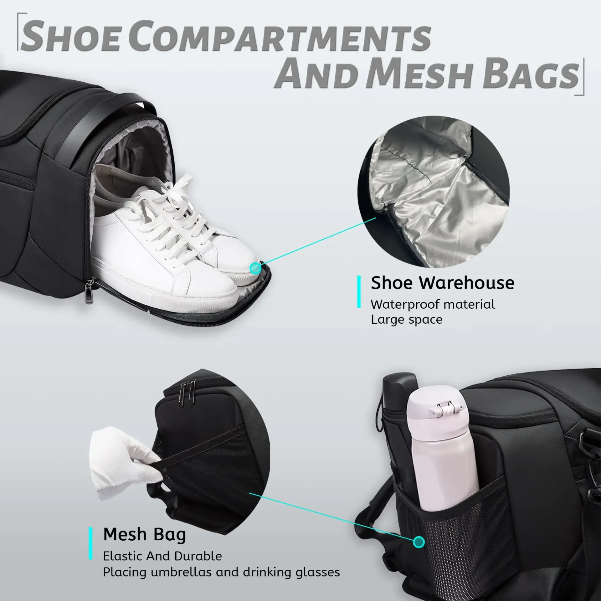 BANGE Waterproof Sports Duffel Bag 21 Inch with Shoe Compartment, Wet/Dry Pocket - Ideal Travel & Gym Bag for Men thumbnail 5
