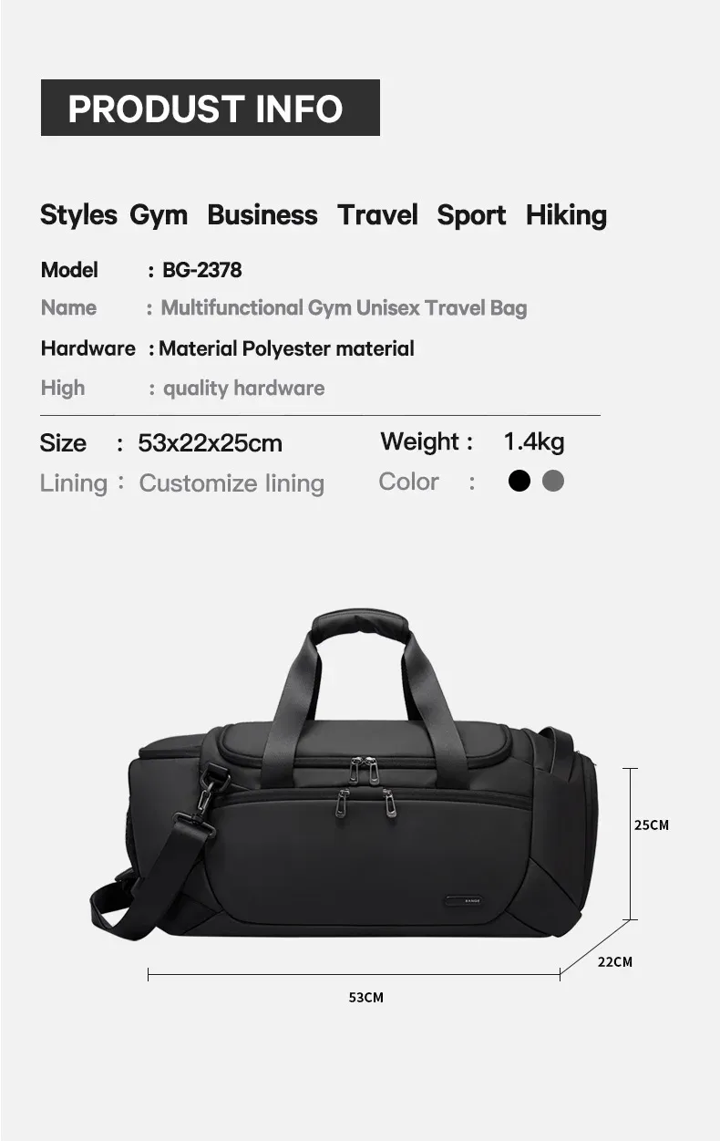 BANGE Waterproof Sports Duffel Bag 21 Inch with Shoe Compartment, Wet/Dry Pocket - Ideal Travel & Gym Bag for Men showcase 8