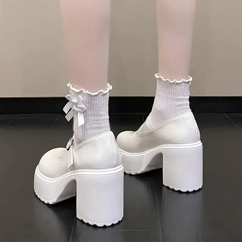 Black Chunky Platform Mary Jane Heels for Women - Gothic Lolita Ankle Buckle Pumps, Plus Size Party Shoes thumbnail 4