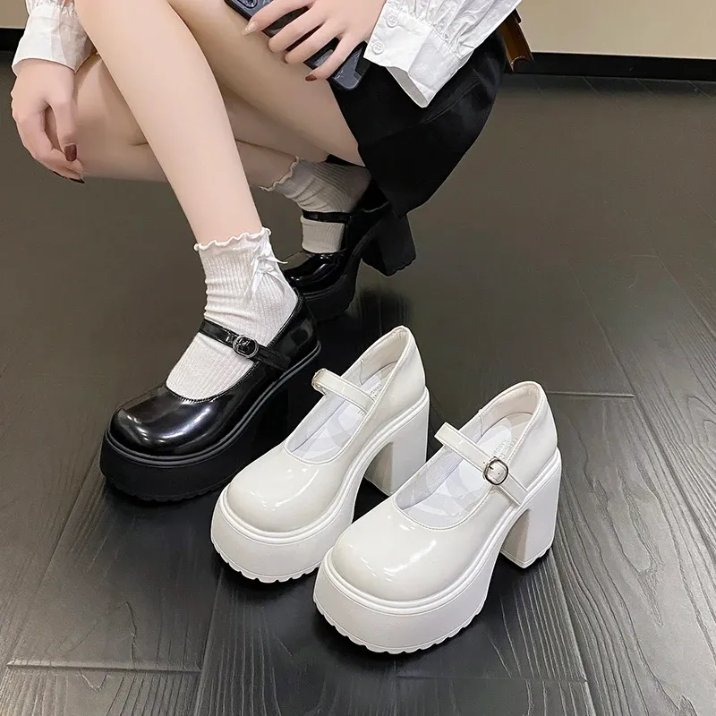 Black Chunky Platform Mary Jane Heels for Women - Gothic Lolita Ankle Buckle Pumps, Plus Size Party Shoes showcase 2