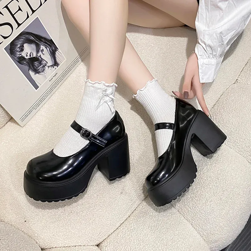 Black Chunky Platform Mary Jane Heels for Women - Gothic Lolita Ankle Buckle Pumps, Plus Size Party Shoes showcase 9