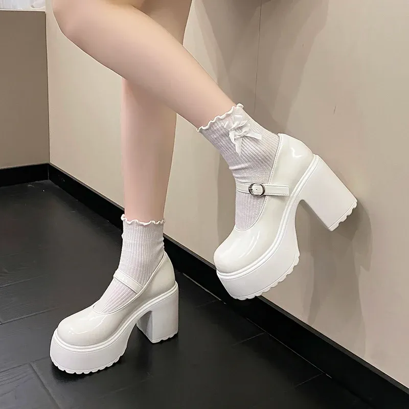 Black Chunky Platform Mary Jane Heels for Women - Gothic Lolita Ankle Buckle Pumps, Plus Size Party Shoes showcase 11