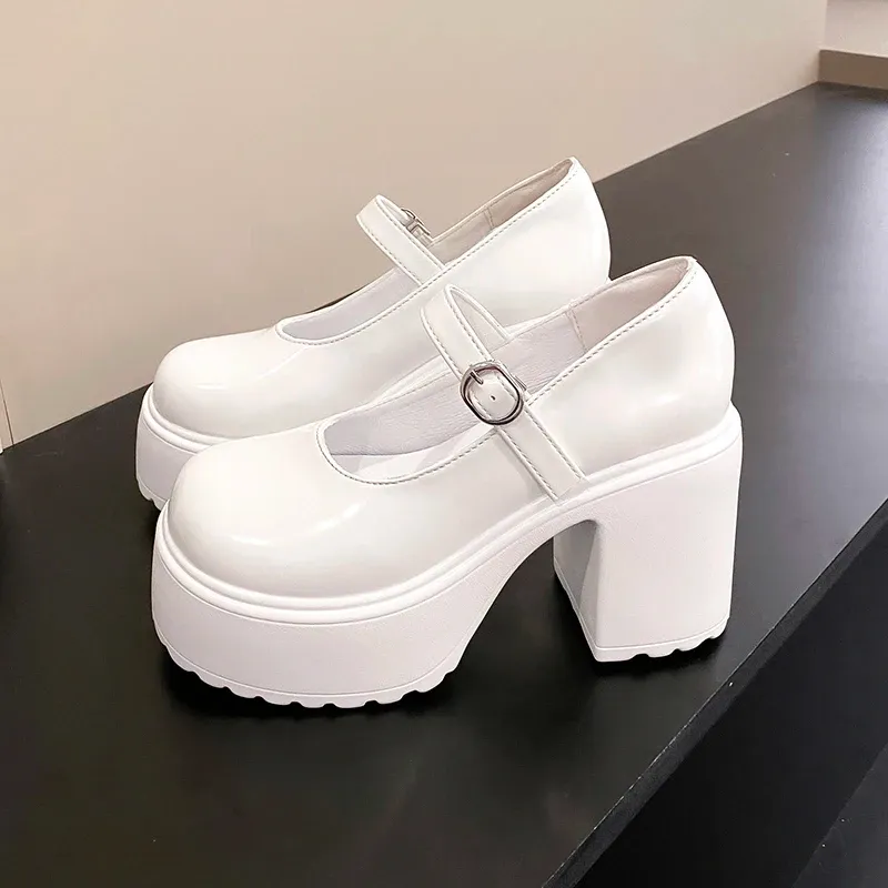 Black Chunky Platform Mary Jane Heels for Women - Gothic Lolita Ankle Buckle Pumps, Plus Size Party Shoes showcase 24
