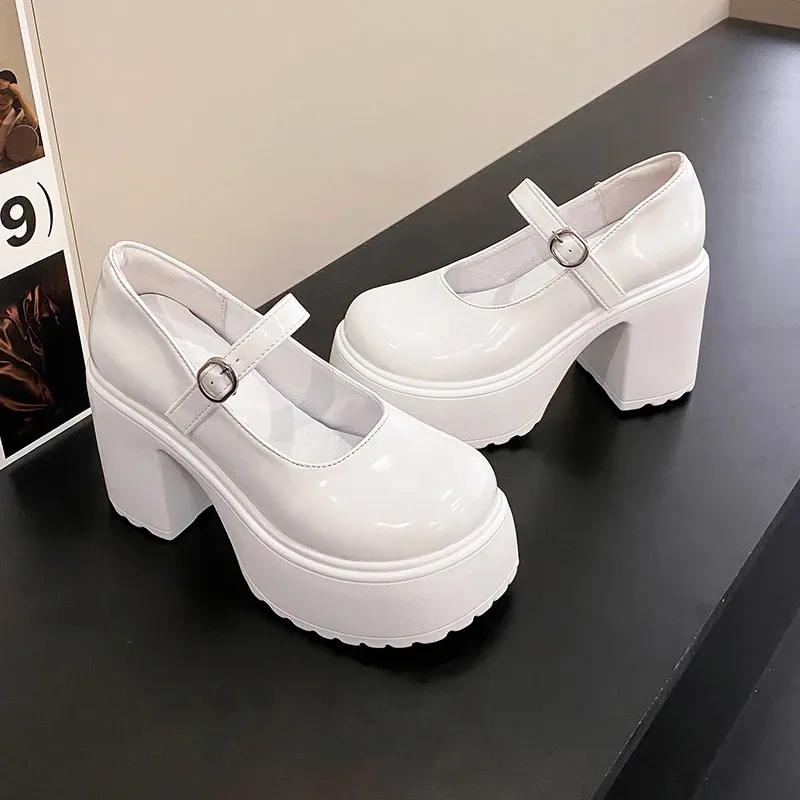 Black Chunky Platform Mary Jane Heels for Women - Gothic Lolita Ankle Buckle Pumps, Plus Size Party Shoes showcase 26