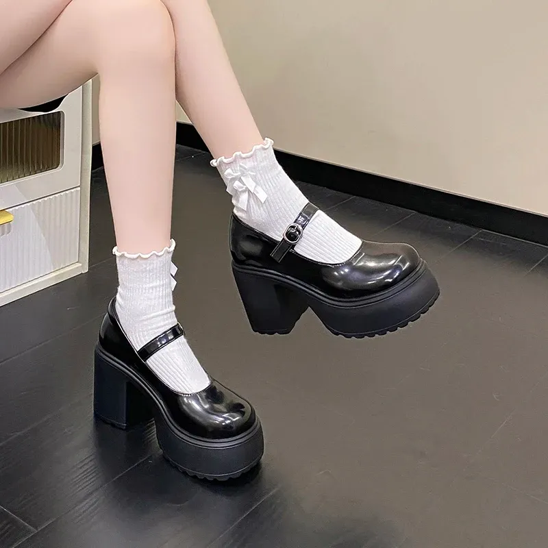 Black Chunky Platform Mary Jane Heels for Women - Gothic Lolita Ankle Buckle Pumps, Plus Size Party Shoes showcase 10
