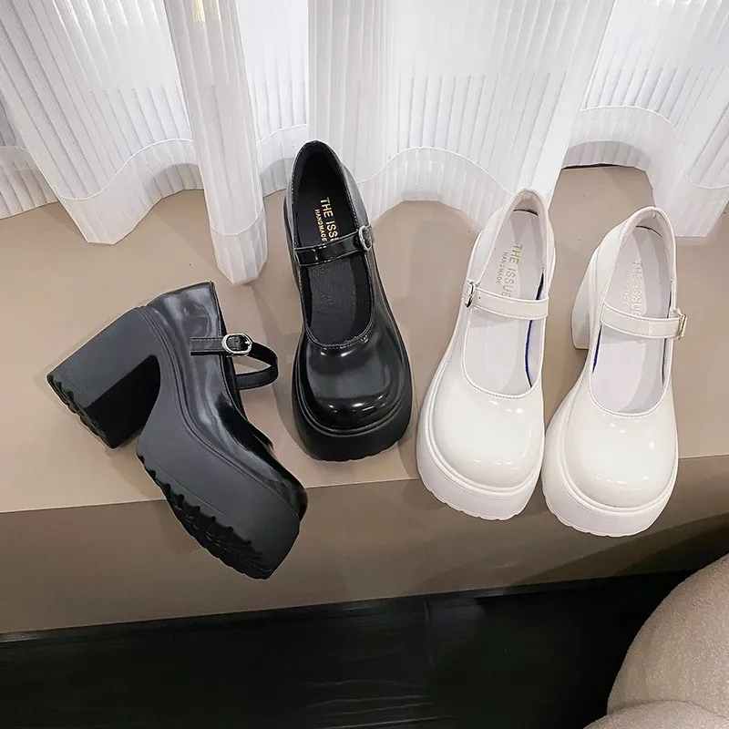 Black Chunky Platform Mary Jane Heels for Women - Gothic Lolita Ankle Buckle Pumps, Plus Size Party Shoes showcase 20