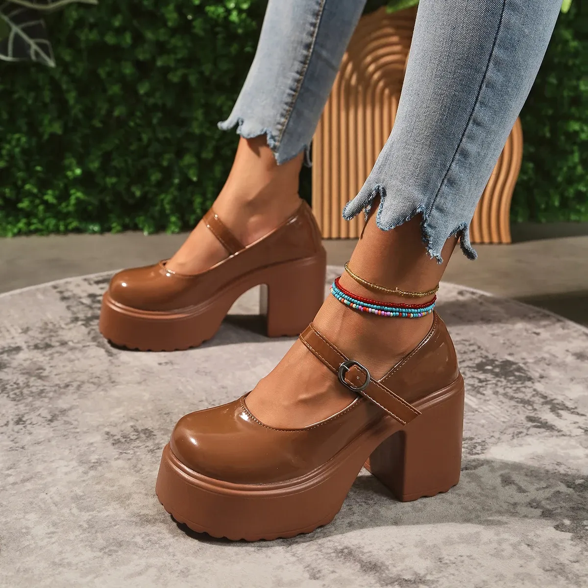 Black Chunky Platform Mary Jane Heels for Women - Gothic Lolita Ankle Buckle Pumps, Plus Size Party Shoes showcase 17