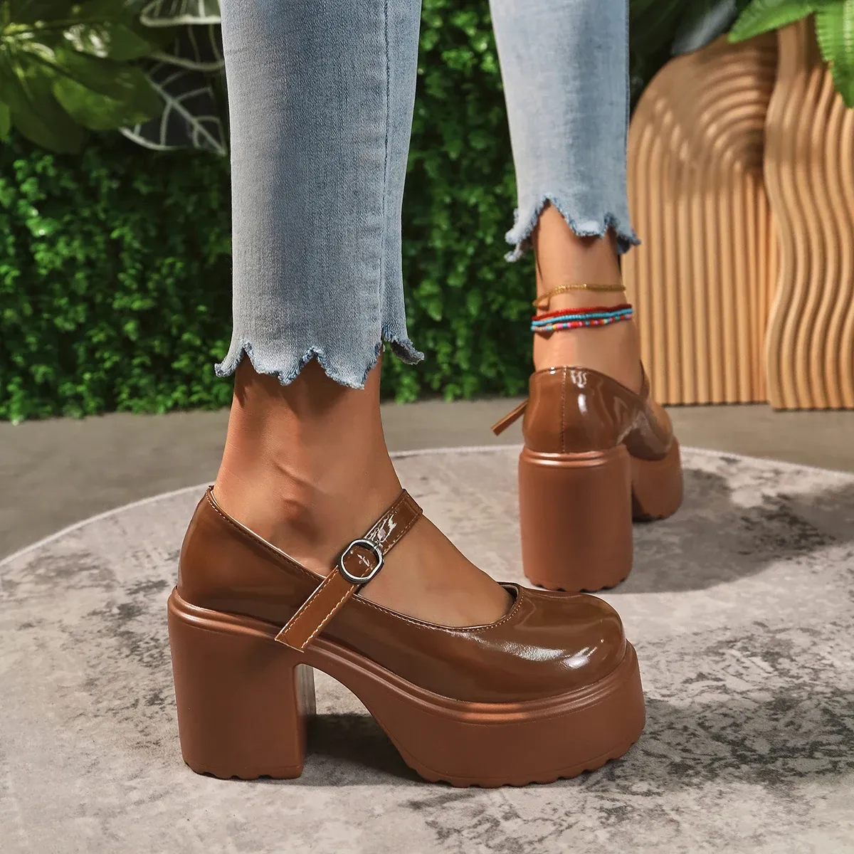 Black Chunky Platform Mary Jane Heels for Women - Gothic Lolita Ankle Buckle Pumps, Plus Size Party Shoes showcase 18
