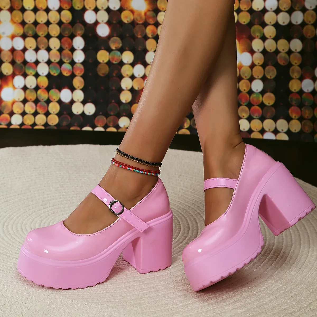 Black Chunky Platform Mary Jane Heels for Women - Gothic Lolita Ankle Buckle Pumps, Plus Size Party Shoes showcase 16