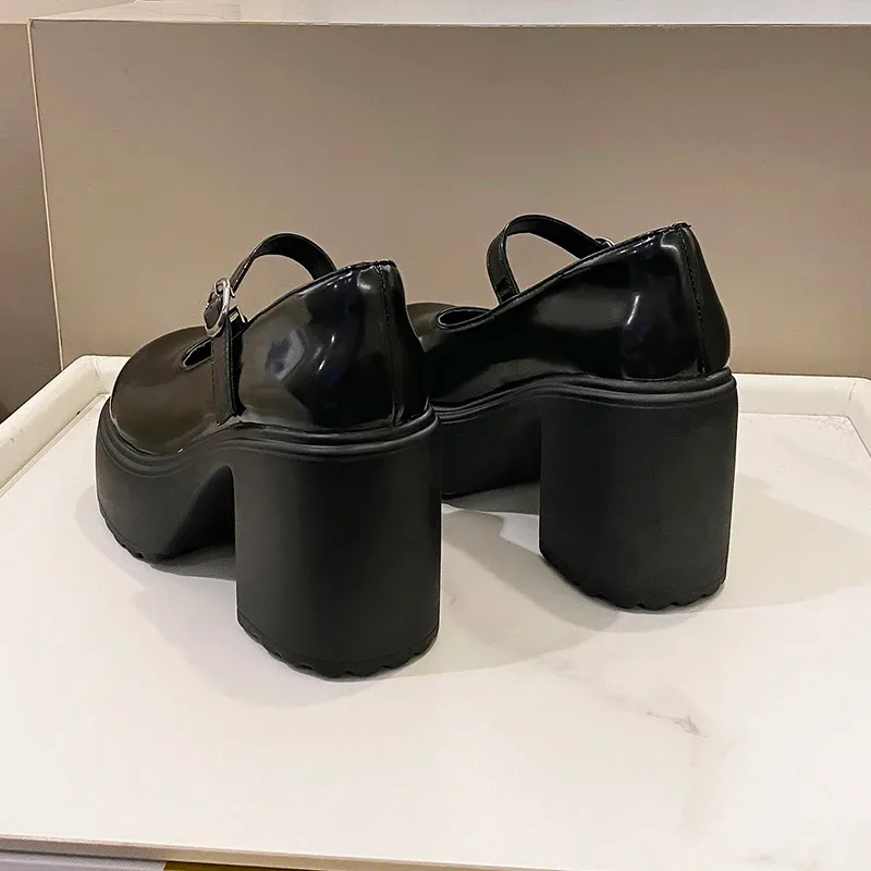 Black Chunky Platform Mary Jane Heels for Women - Gothic Lolita Ankle Buckle Pumps, Plus Size Party Shoes showcase 23