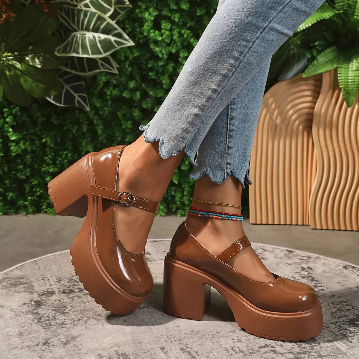 Black Chunky Platform Mary Jane Heels for Women - Gothic Lolita Ankle Buckle Pumps, Plus Size Party Shoes showcase 19