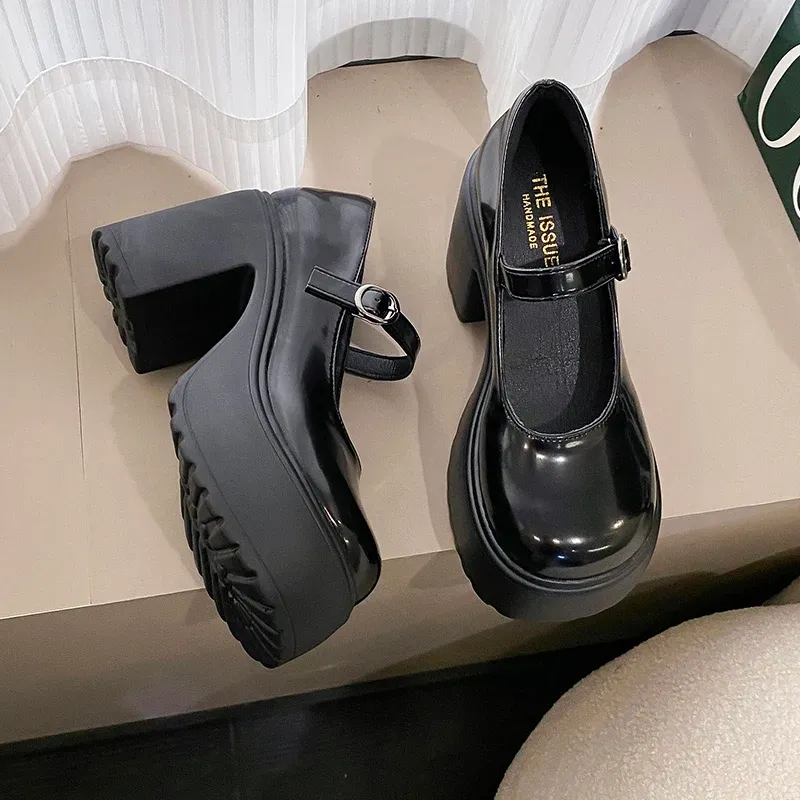 Black Chunky Platform Mary Jane Heels for Women - Gothic Lolita Ankle Buckle Pumps, Plus Size Party Shoes showcase 22