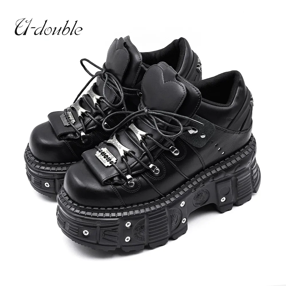 2025 Punk Gothic Rock Metal Decor Lace-up Ankle Boots for Women, 6cm Heel Platform Sneakers, Stylish Women's Fashion Footwear thumbnail 2