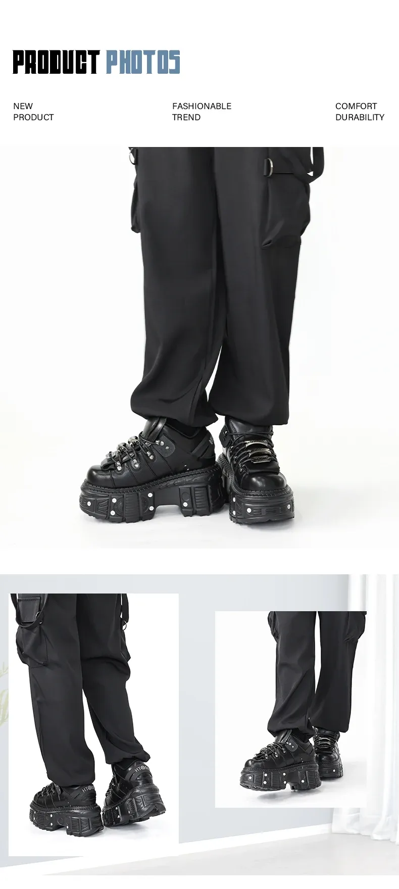 2025 Punk Gothic Rock Metal Decor Lace-up Ankle Boots for Women, 6cm Heel Platform Sneakers, Stylish Women's Fashion Footwear showcase 4