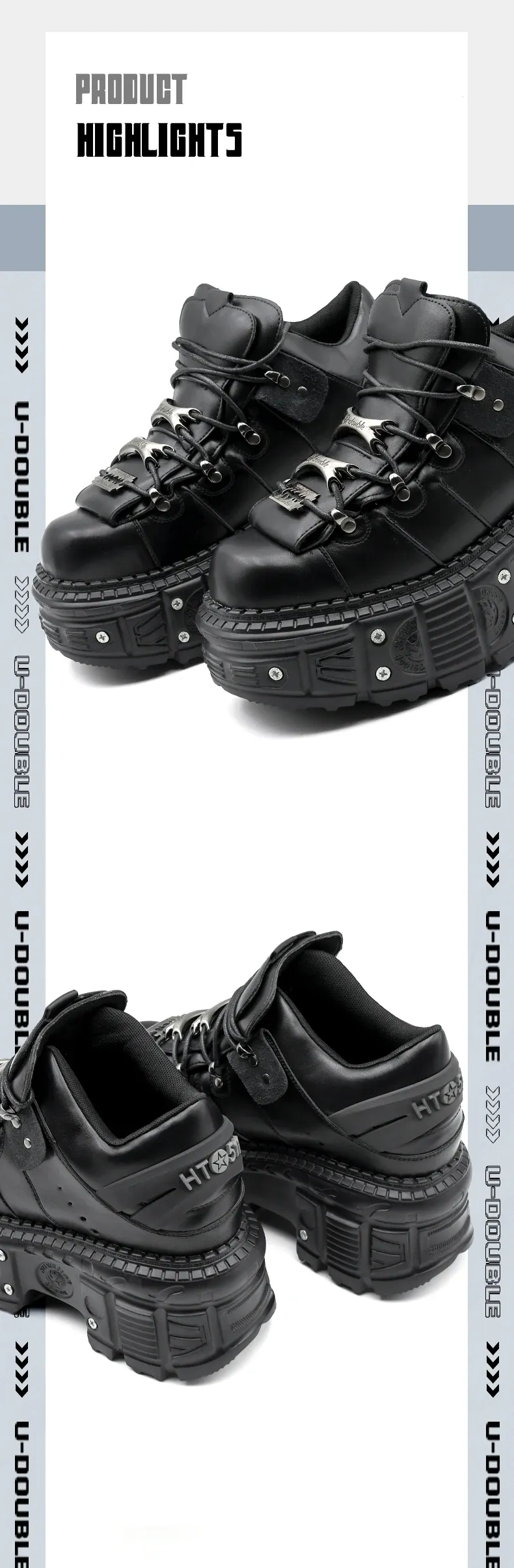 2025 Punk Gothic Rock Metal Decor Lace-up Ankle Boots for Women, 6cm Heel Platform Sneakers, Stylish Women's Fashion Footwear showcase 2