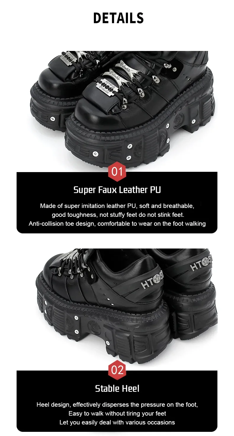 2025 Punk Gothic Rock Metal Decor Lace-up Ankle Boots for Women, 6cm Heel Platform Sneakers, Stylish Women's Fashion Footwear showcase 6