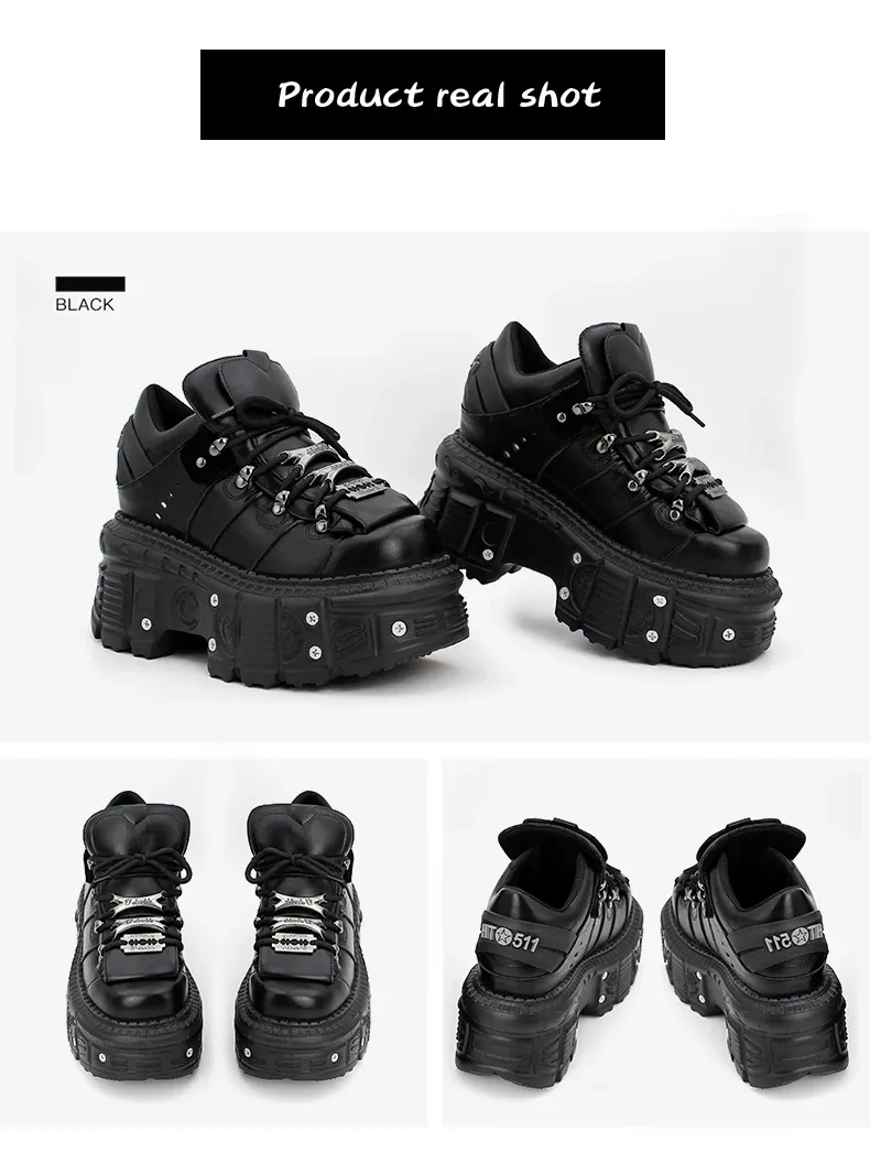 2025 Punk Gothic Rock Metal Decor Lace-up Ankle Boots for Women, 6cm Heel Platform Sneakers, Stylish Women's Fashion Footwear showcase 8