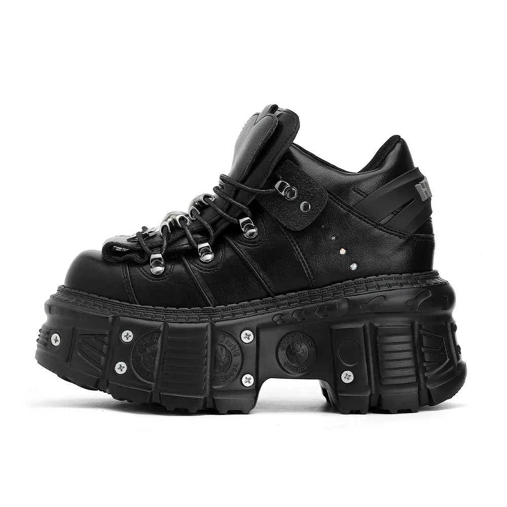 2025 Punk Gothic Rock Metal Decor Lace-up Ankle Boots for Women, 6cm Heel Platform Sneakers, Stylish Women's Fashion Footwear thumbnail 3