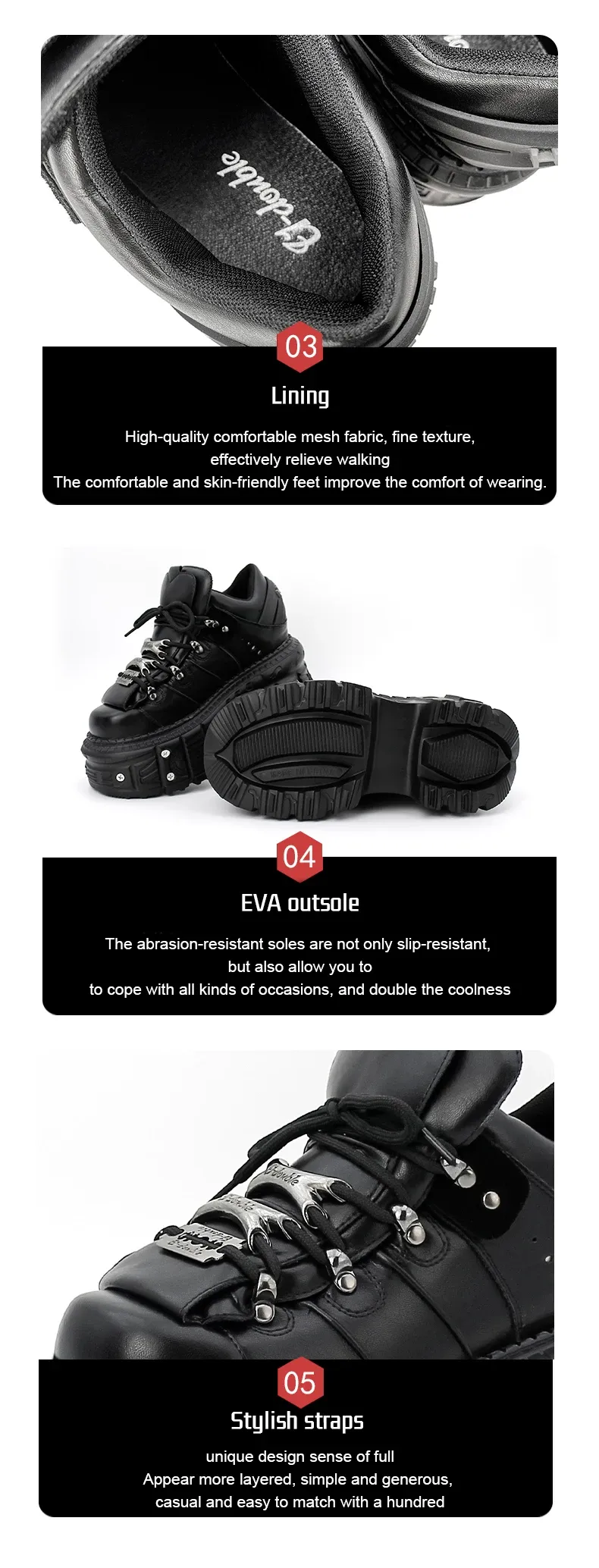 2025 Punk Gothic Rock Metal Decor Lace-up Ankle Boots for Women, 6cm Heel Platform Sneakers, Stylish Women's Fashion Footwear showcase 7