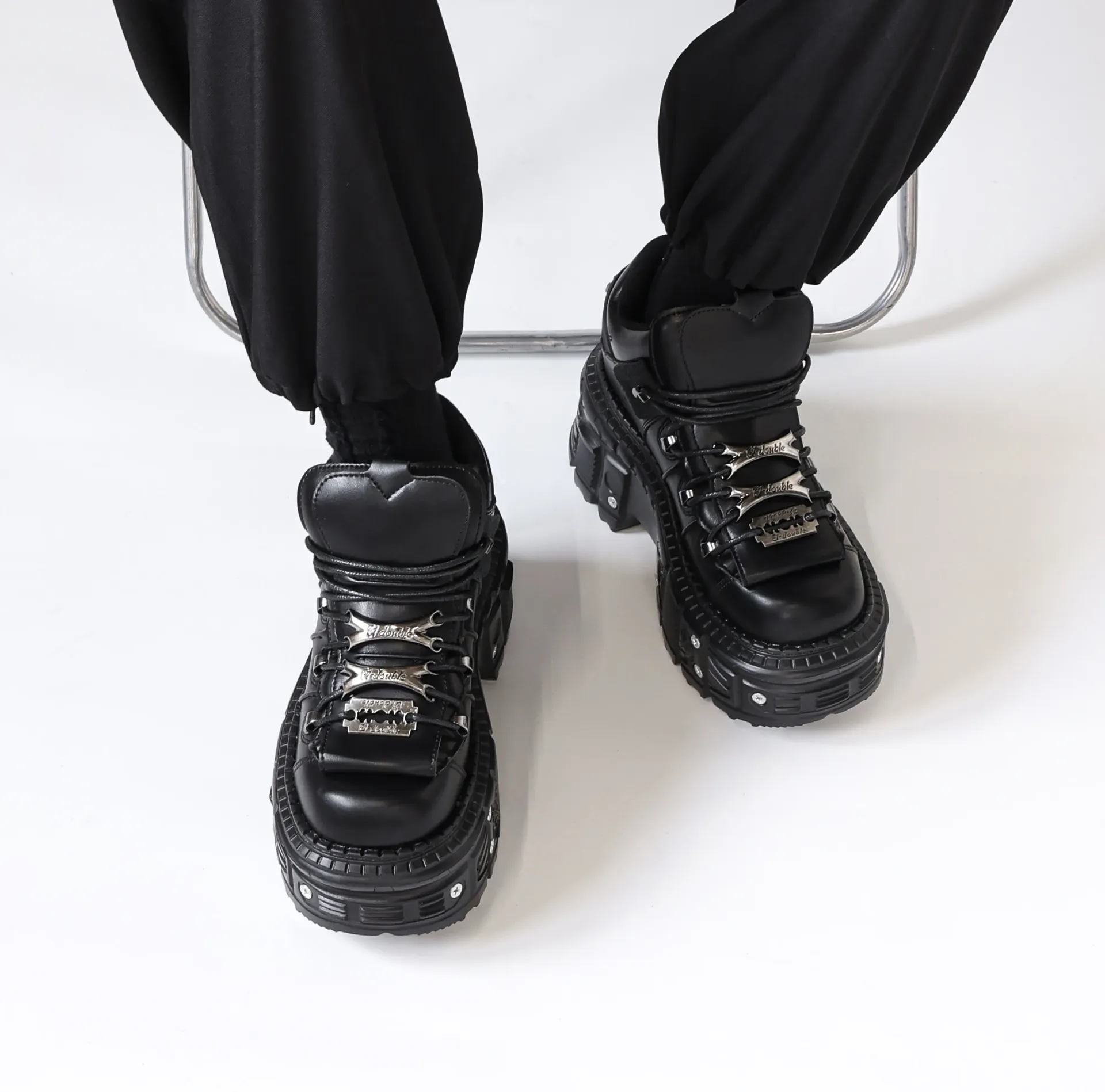 2025 Punk Gothic Rock Metal Decor Lace-up Ankle Boots for Women, 6cm Heel Platform Sneakers, Stylish Women's Fashion Footwear thumbnail 6