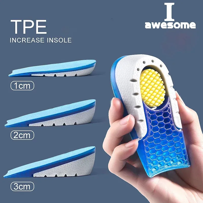 Height Increase Insoles for Men & Women - TPE Silicone Gel Invisible Heel Lifts (1-3cm) for Sports & Casual Shoes, Comfortable & Shock Absorbing thumbnail 1