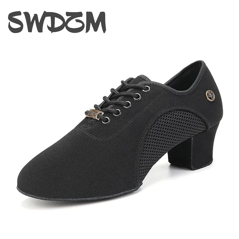 Women's Black Modern Ballroom Salsa Dance Shoes - Latin Jazz Tango Training Sneakers for Adults & Men, 5cm Heel thumbnail 1