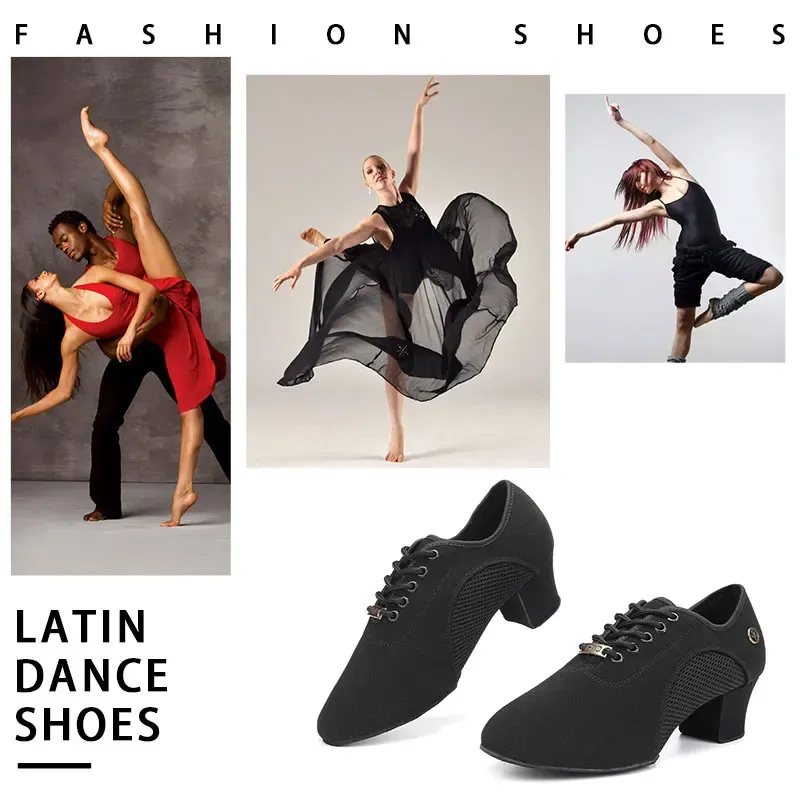 Women's Black Modern Ballroom Salsa Dance Shoes - Latin Jazz Tango Training Sneakers for Adults & Men, 5cm Heel thumbnail 4
