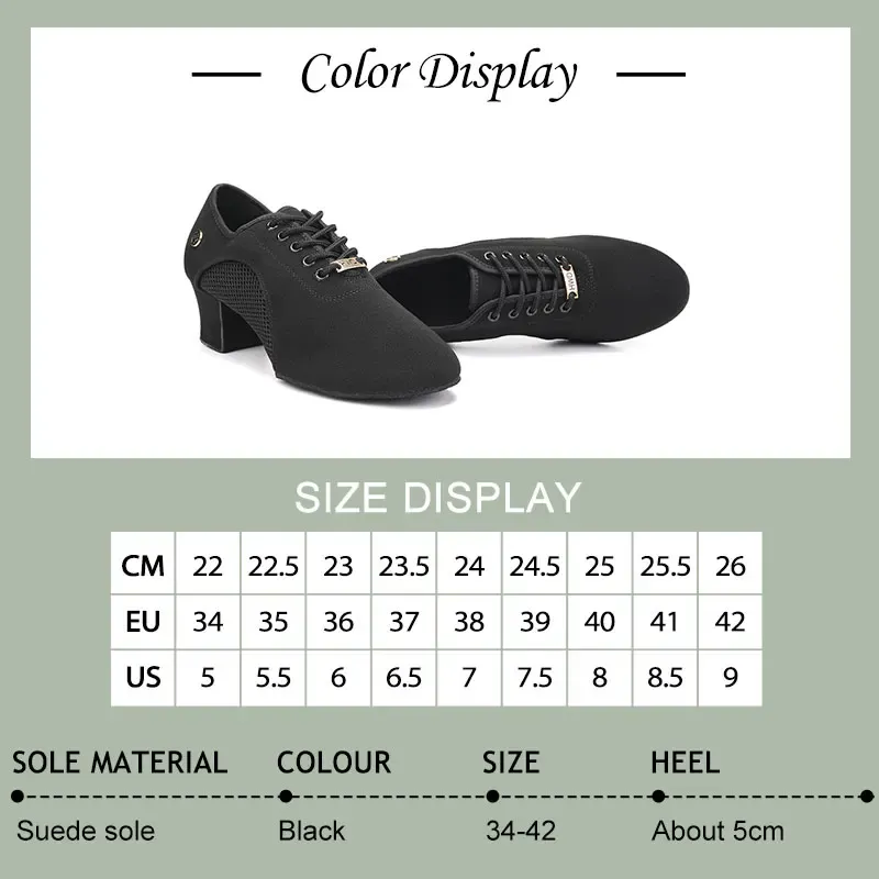 Women's Black Modern Ballroom Salsa Dance Shoes - Latin Jazz Tango Training Sneakers for Adults & Men, 5cm Heel thumbnail 6