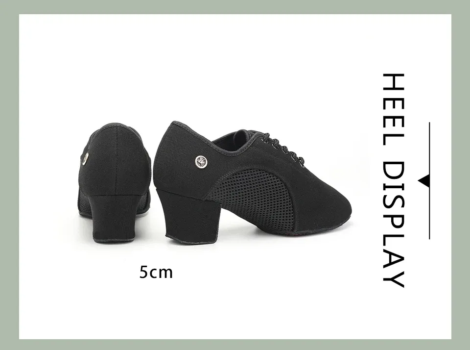 Women's Black Modern Ballroom Salsa Dance Shoes - Latin Jazz Tango Training Sneakers for Adults & Men, 5cm Heel showcase 8