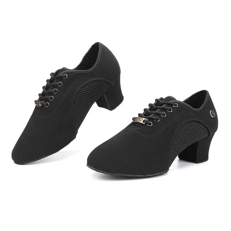 Women's Black Modern Ballroom Salsa Dance Shoes - Latin Jazz Tango Training Sneakers for Adults & Men, 5cm Heel thumbnail 5