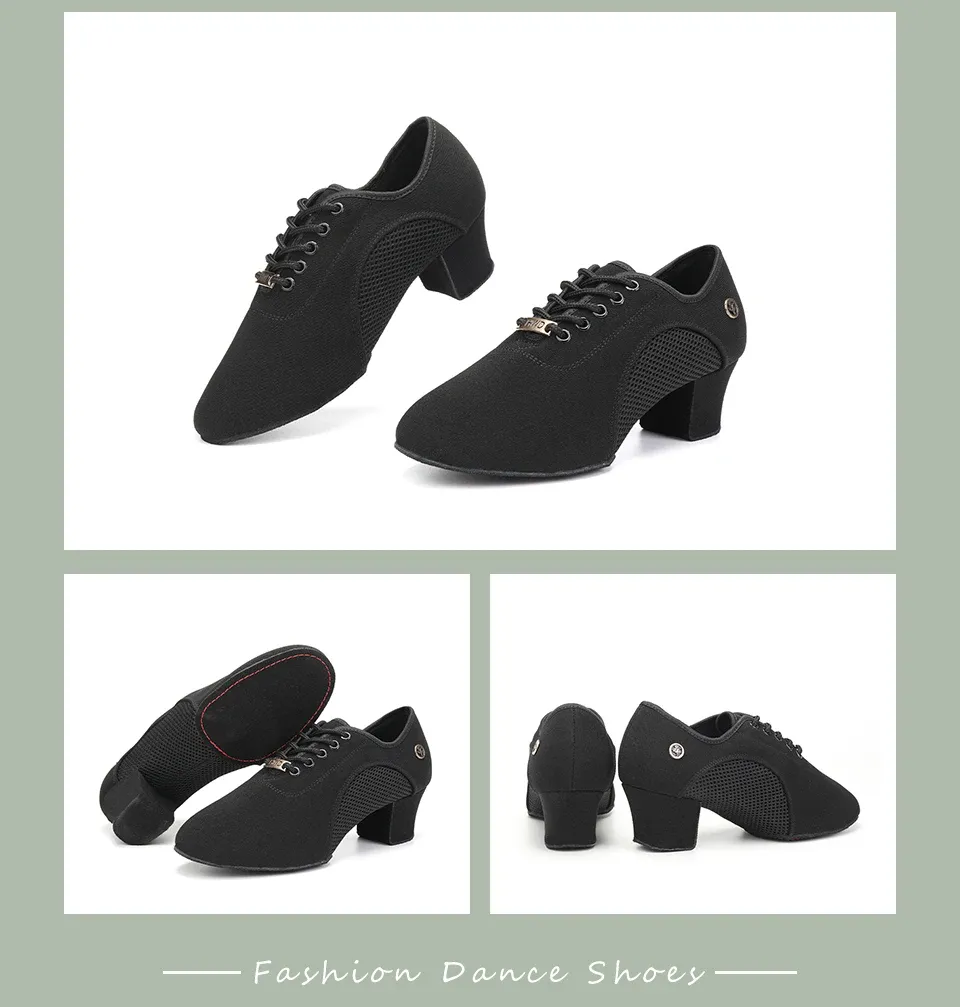 Women's Black Modern Ballroom Salsa Dance Shoes - Latin Jazz Tango Training Sneakers for Adults & Men, 5cm Heel showcase 10