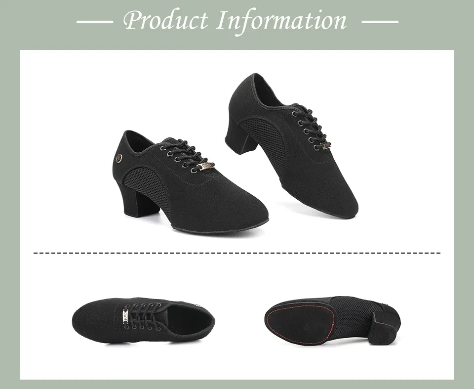 Women's Black Modern Ballroom Salsa Dance Shoes - Latin Jazz Tango Training Sneakers for Adults & Men, 5cm Heel showcase 2