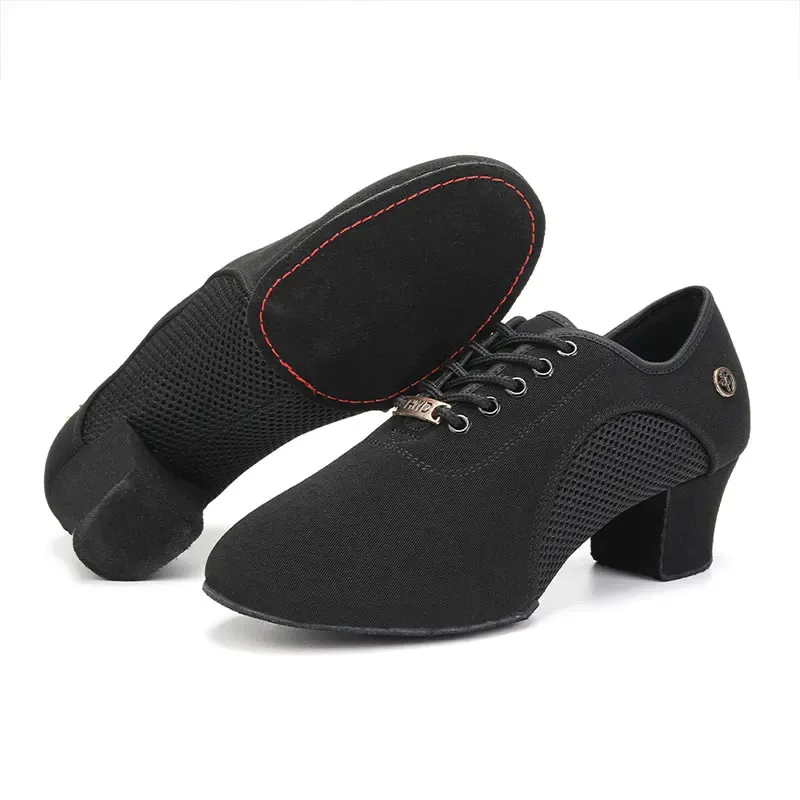 Women's Black Modern Ballroom Salsa Dance Shoes - Latin Jazz Tango Training Sneakers for Adults & Men, 5cm Heel thumbnail 3